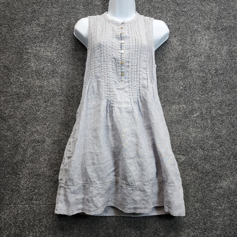 Faherty Isha Women's 100% Linen Striped Pintuck Mini Dress Coastal Boho Beach S